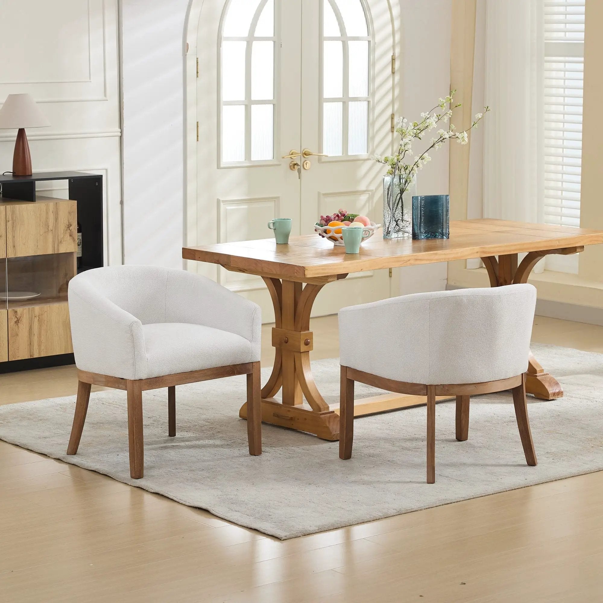 Mid Century Modern Upholstered Barrel Dining Chair with Arms by HouseOfZazla