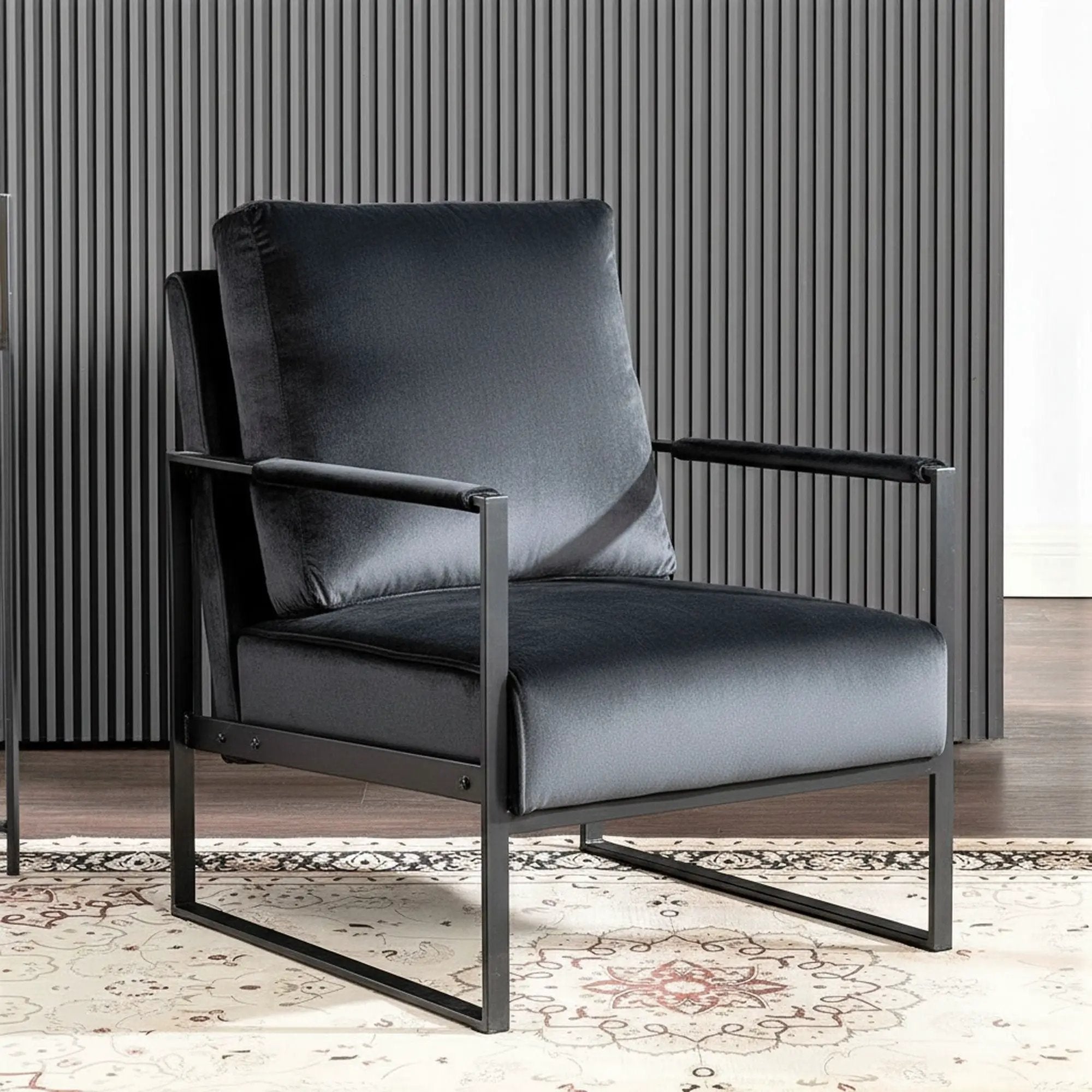 Classic Mid Century Modern Accent Chair With Durable Square Metal Frame, Armchair by HouseOfZazla