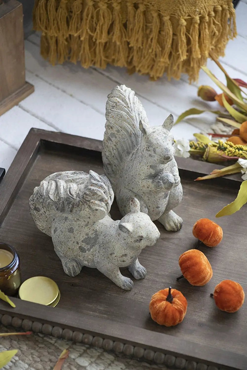Resin Standing & Lying Down Squirrel Rustic, For Harvest Festival Fall Festival & Thanksgiving Table Decorations (Set of 2) - Antique Cream by Unique Piece Furniture