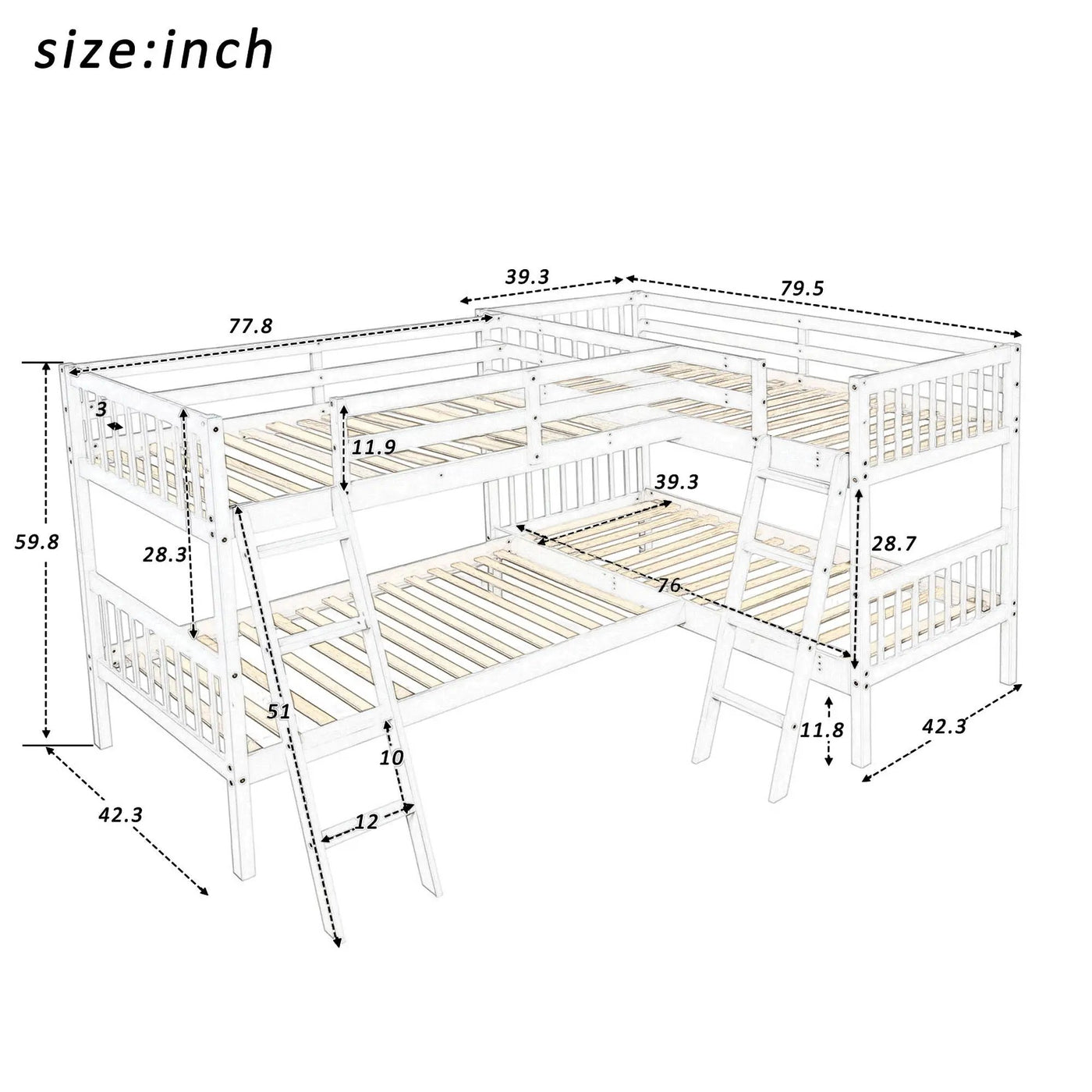 L Shaped Bunk Bed With Ladder by Unique Piece Furniture
