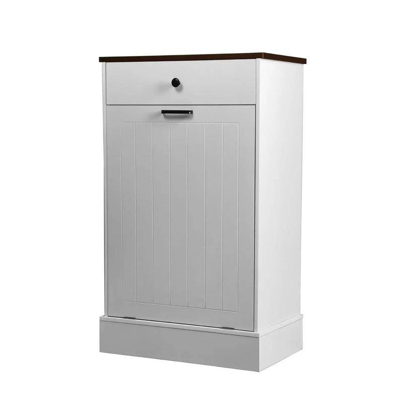 Tilt Out Trash Cabinet With Drawer, 10 Gallon Hamper - White by Unique Piece Furniture