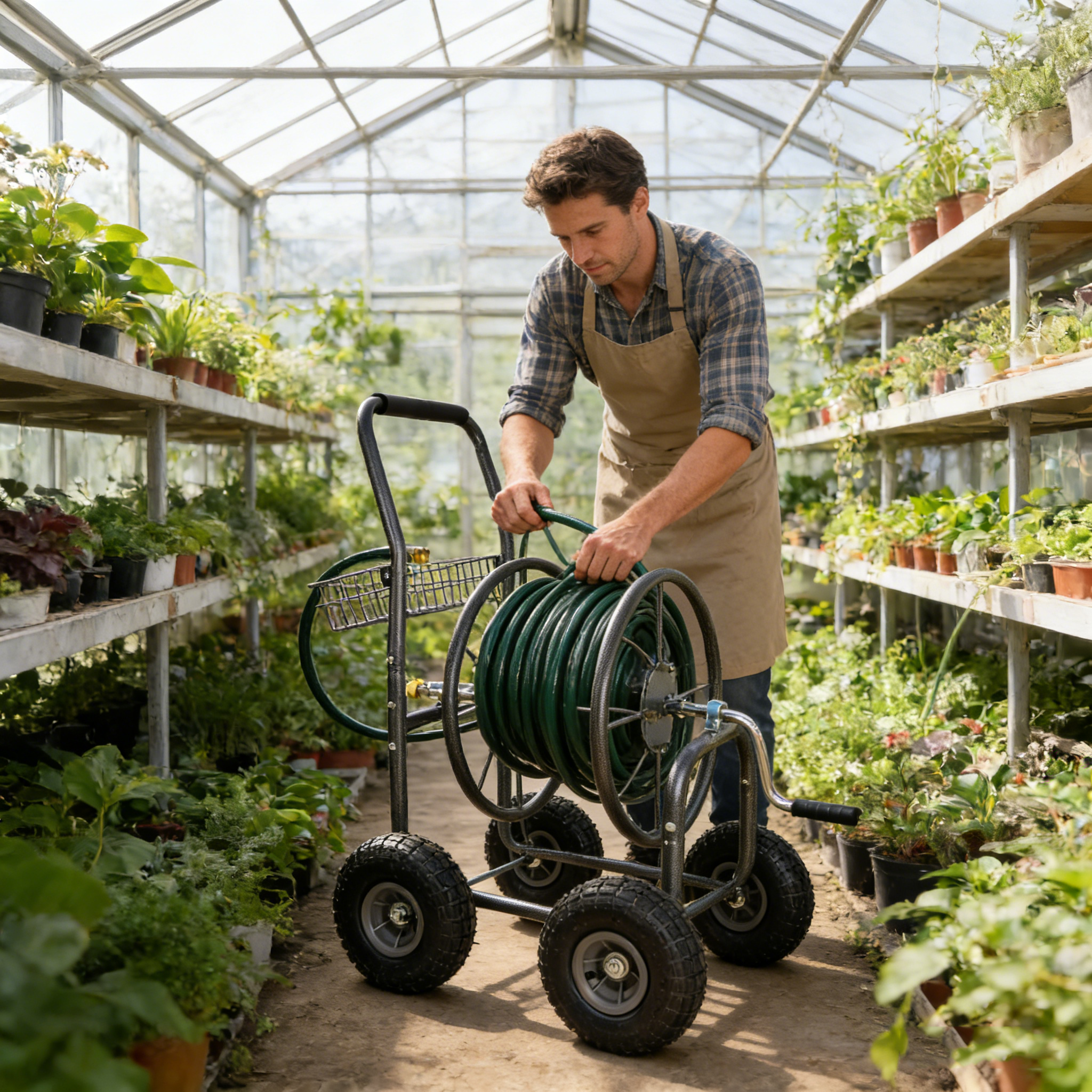Garden Hose Reel Cart - 4 Wheels Portable with Storage Basket by HouseOfZazla