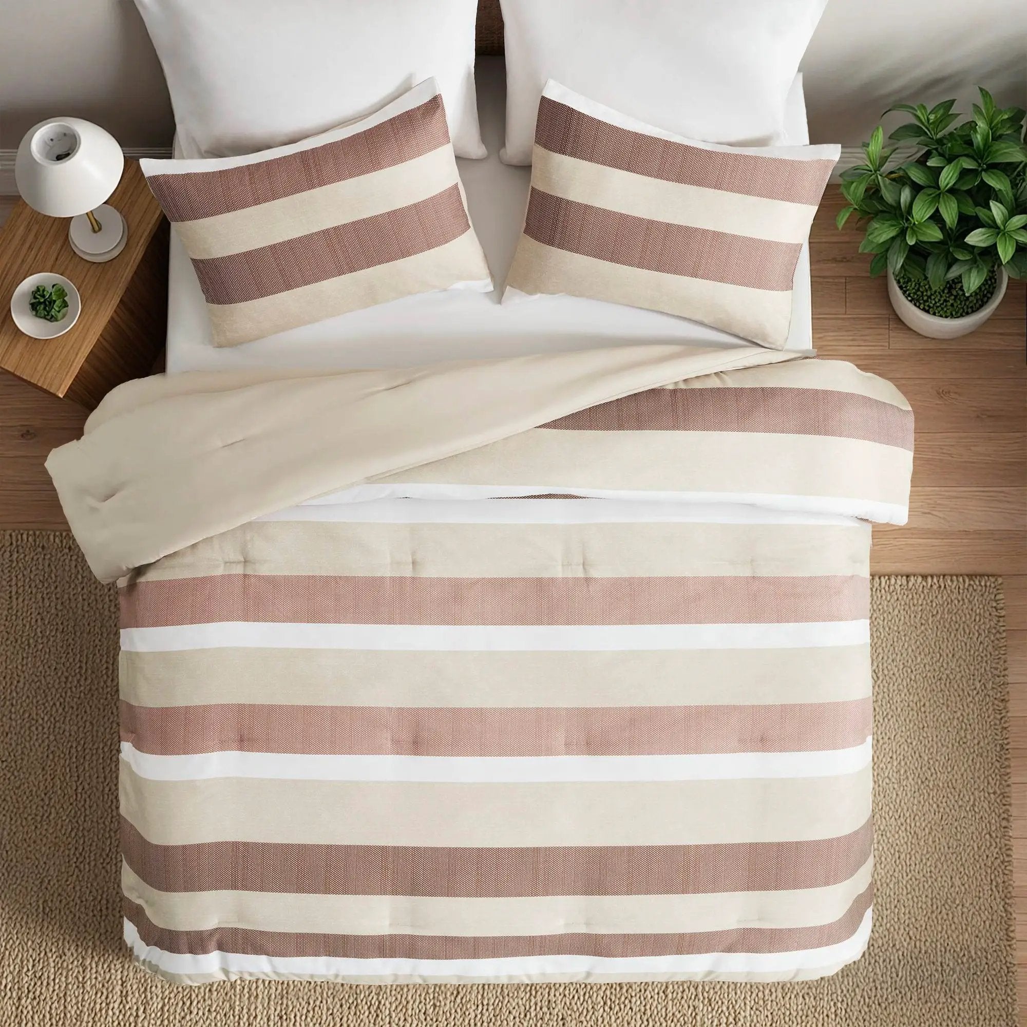 3-Piece King/Cal King Stripe Textured Print Comforter Set - Terracotta by HouseOfZazla