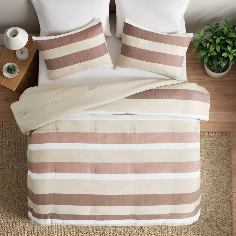3-Piece King/Cal King Stripe Textured Print Comforter Set - Terracotta by HouseOfZazla