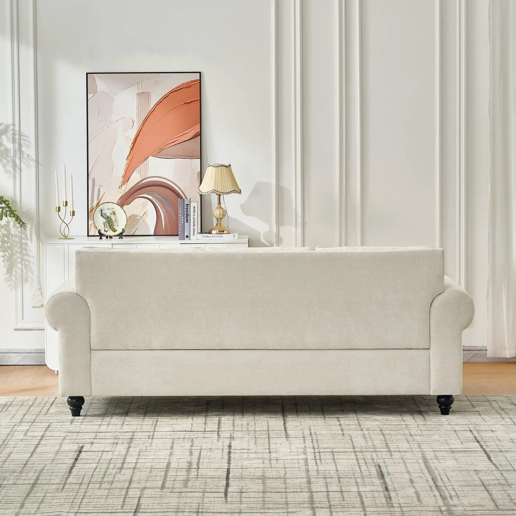3 Seater Sofa With Tufted Upholstery, Rolled Arms, Nailhead Trim by HouseOfZazla