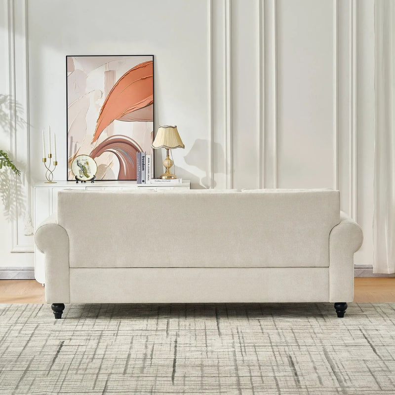 3 Seater Sofa With Tufted Upholstery, Rolled Arms, Nailhead Trim by HouseOfZazla