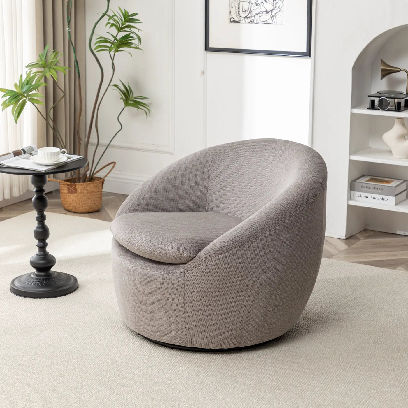 Winnie Modern Teddy Fabric Barrel Chair - 360° Swivel by HouseOfZazla