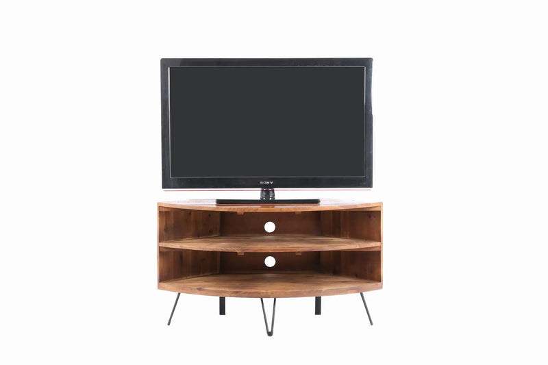 Fan Shape Reclaimed Wood Corner Media Table For Living Room Wise Use Your Space - Natural by Unique Piece Furniture