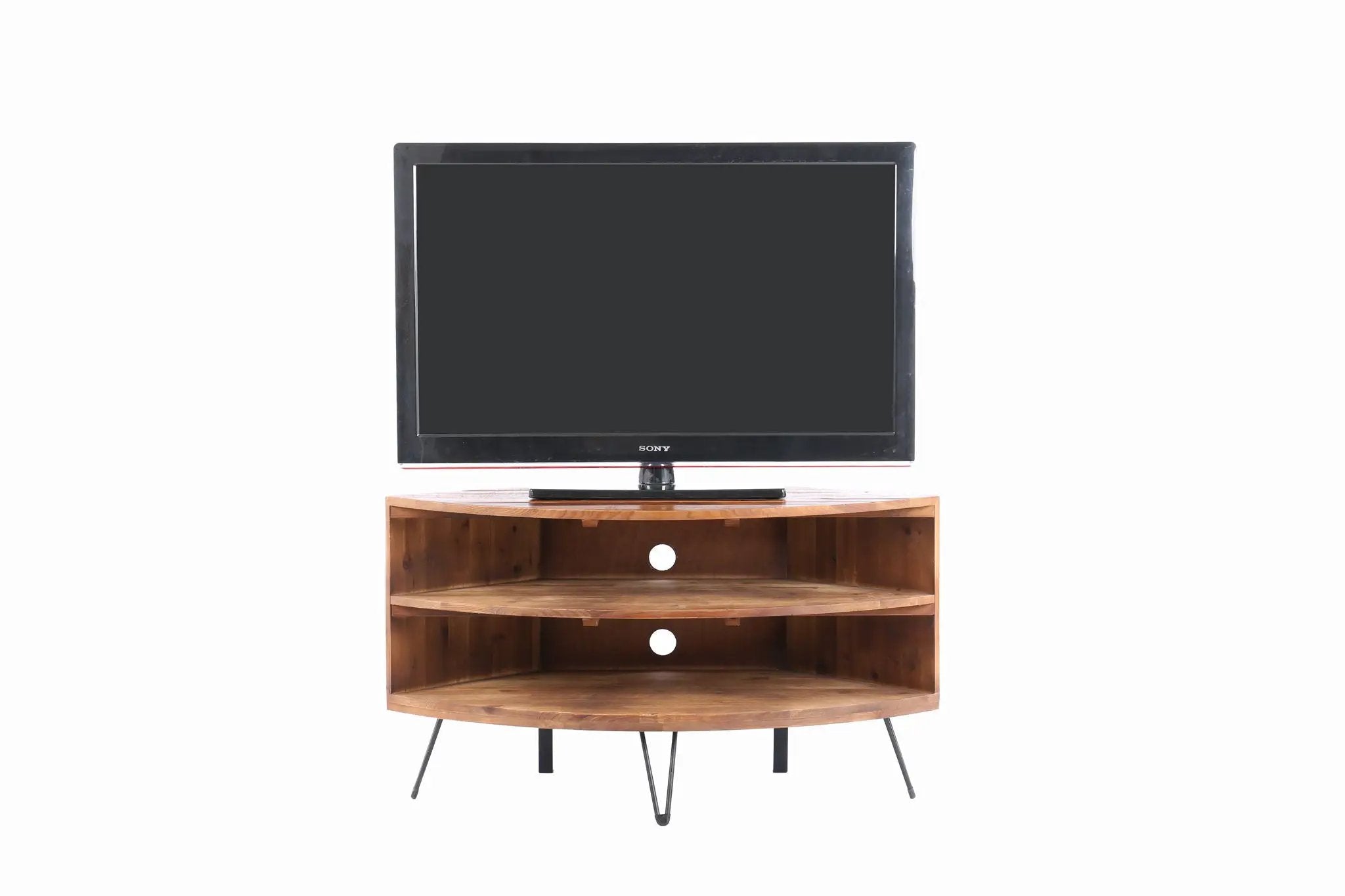Fan Shape Reclaimed Wood Corner Media Table For Living Room Wise Use Your Space - Natural by HouseOfZazla