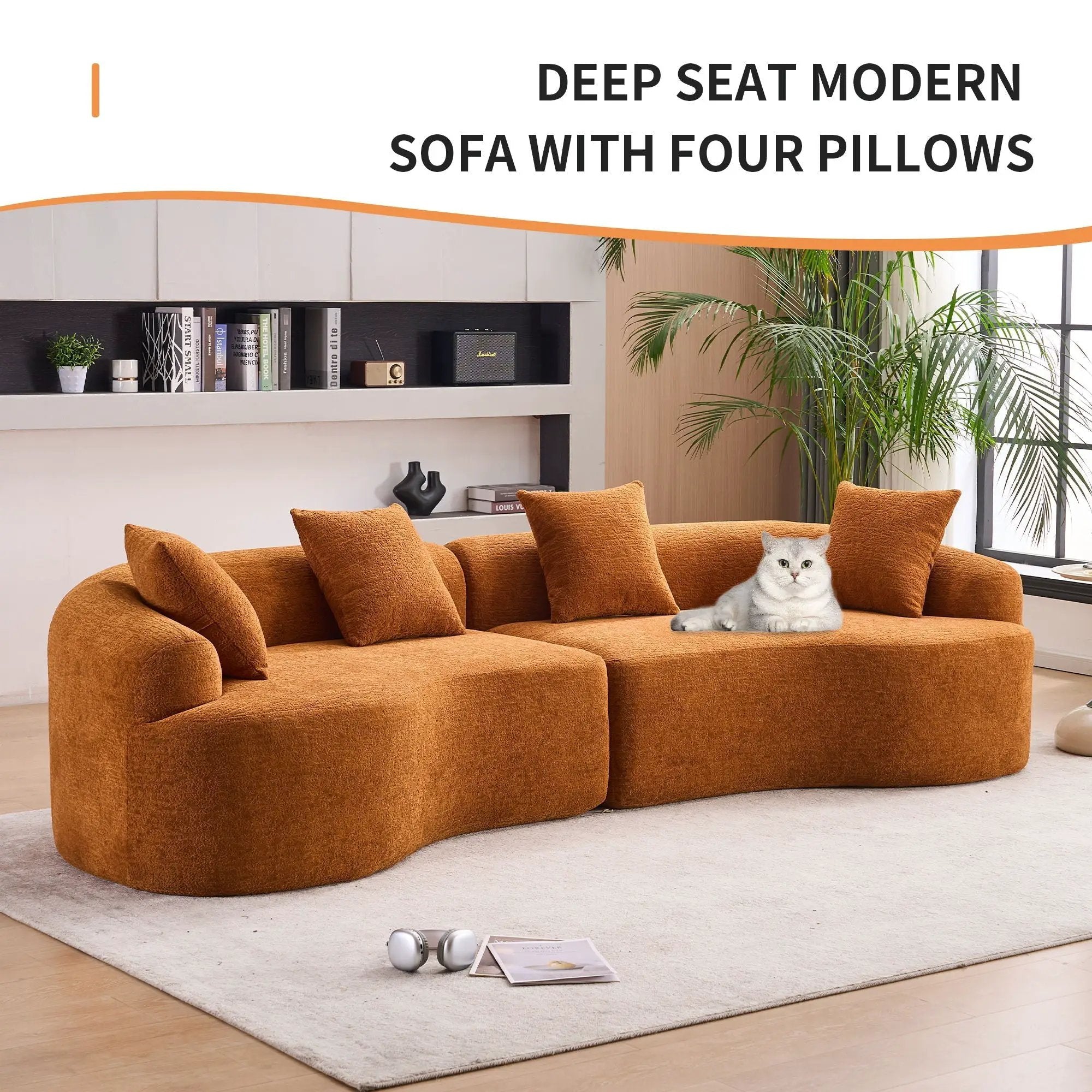 4 Seater Sofa With Fabric, 30D, 60 Hardness Full Sponge, 4 Pillow For Living Room, Home Furniture Sleeper Sectional Sofa For Apartment by HouseOfZazla