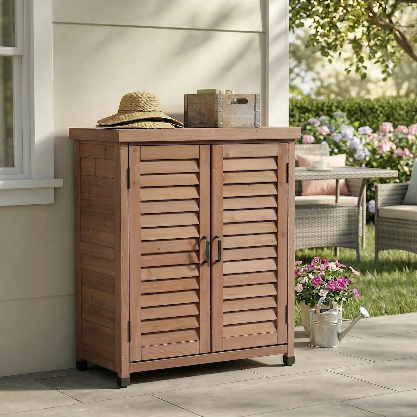 Potting Bench With Storage Cabinet And Metal Table Top For Outdoor by HouseOfZazla