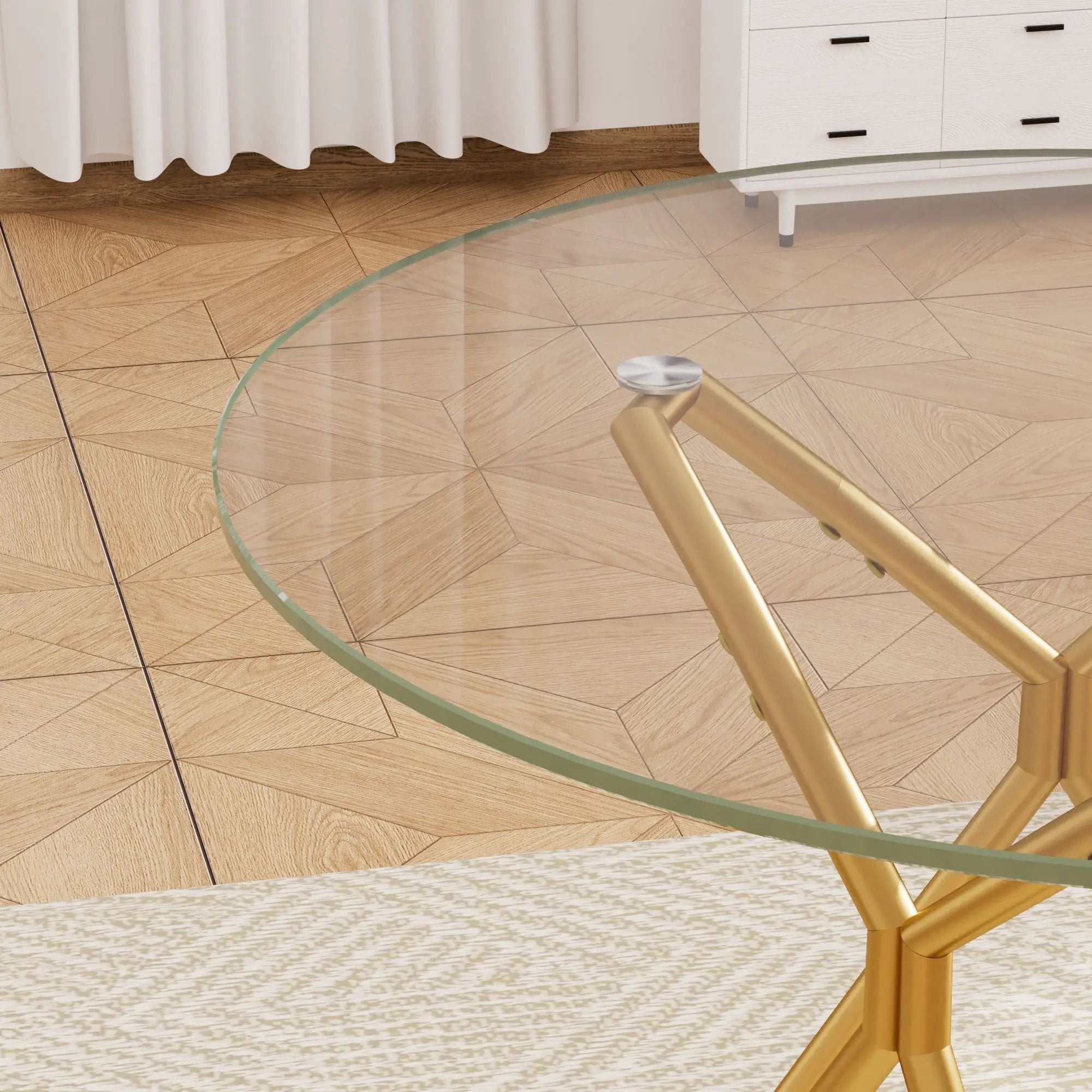 Modern Round Tempered Glass Dining Table With Sturdy Metal Legs For 1 - 4 People - Gold by HouseOfZazla