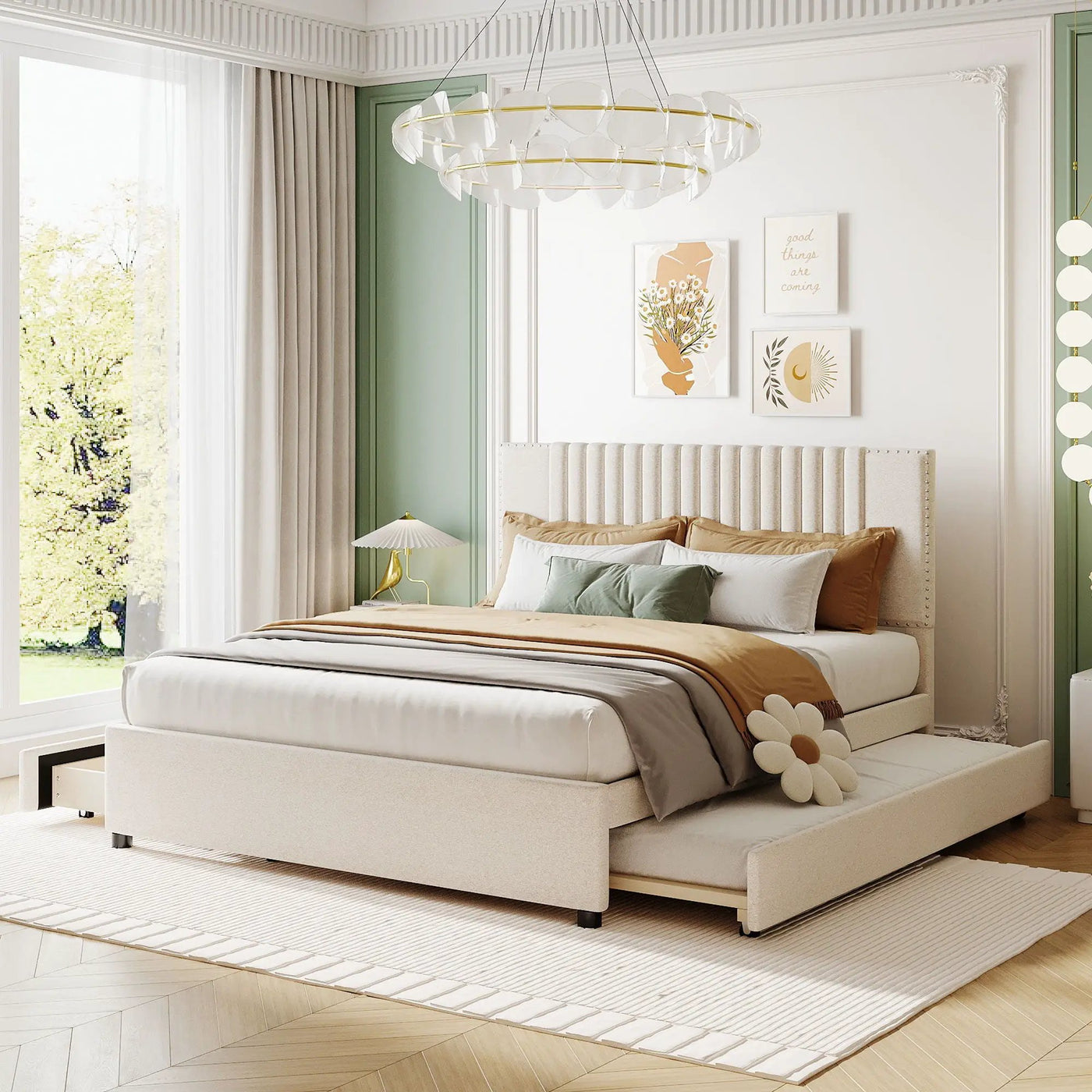 Upholstered Platform Bed With Drawers, Classic Headboard Design by Unique Piece Furniture