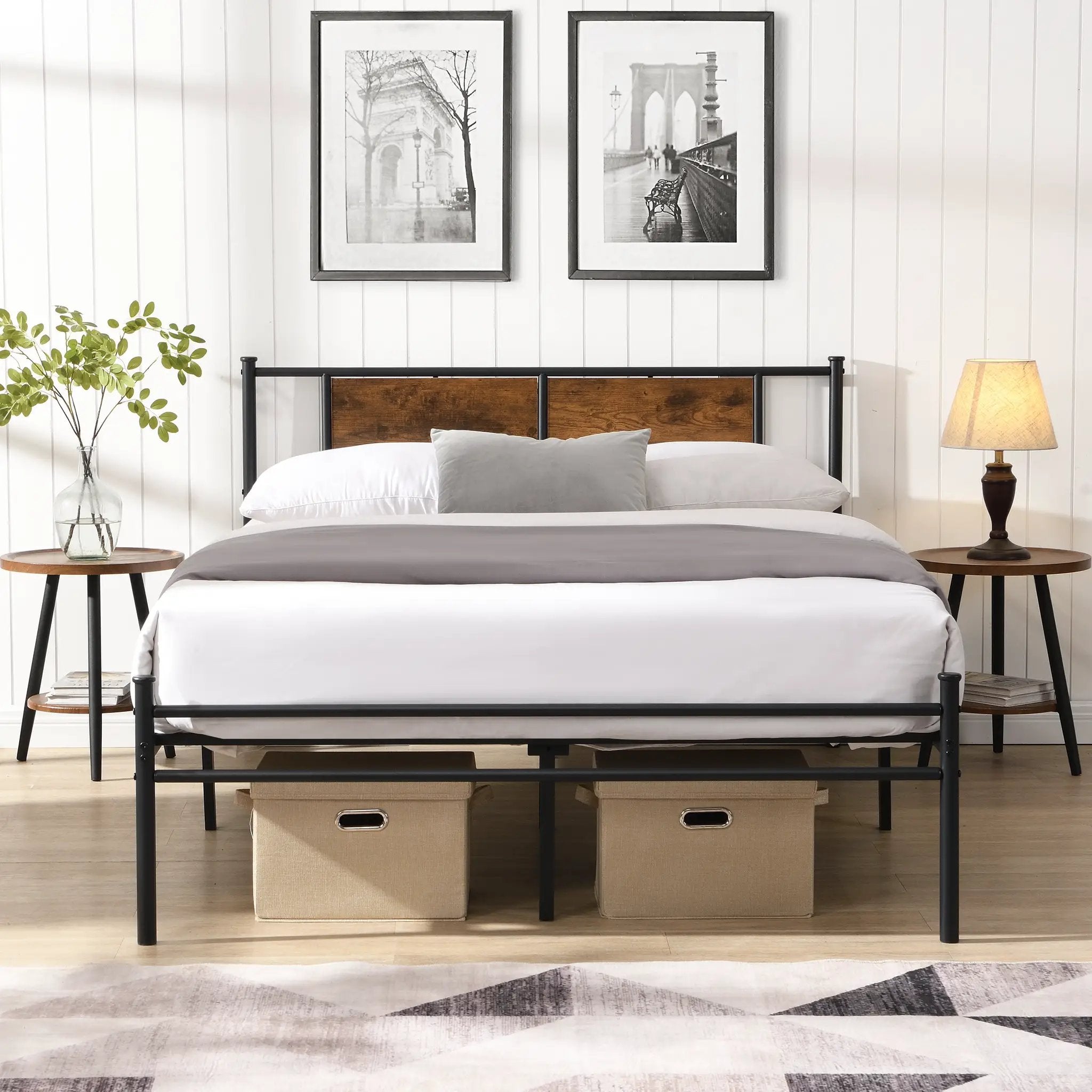 California King Bed Frame - Stylish Design with Wood Panel Headboard by HouseOfZazla