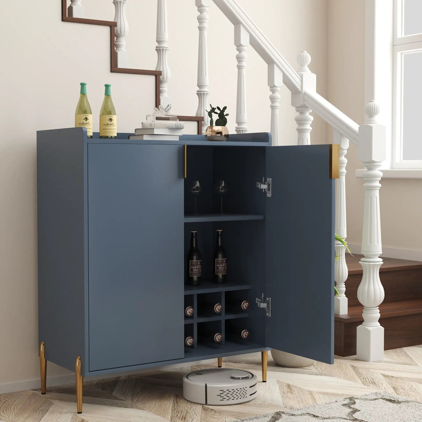 Wine Bar Cabinet With Adjustable Shelf, 2 Door Sideboard With Soft-Closing Hinges And Feet by HouseOfZazla