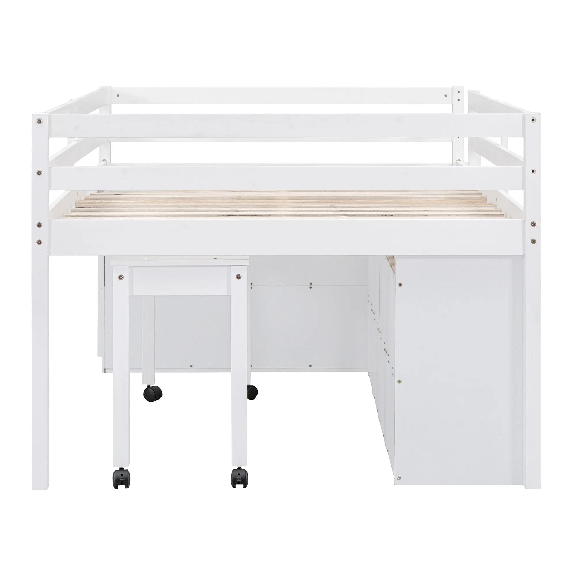 Loft Bed With Retractable Writing Desk And 4 Drawers, With Lateral Portable Desk And Shelves by HouseOfZazla