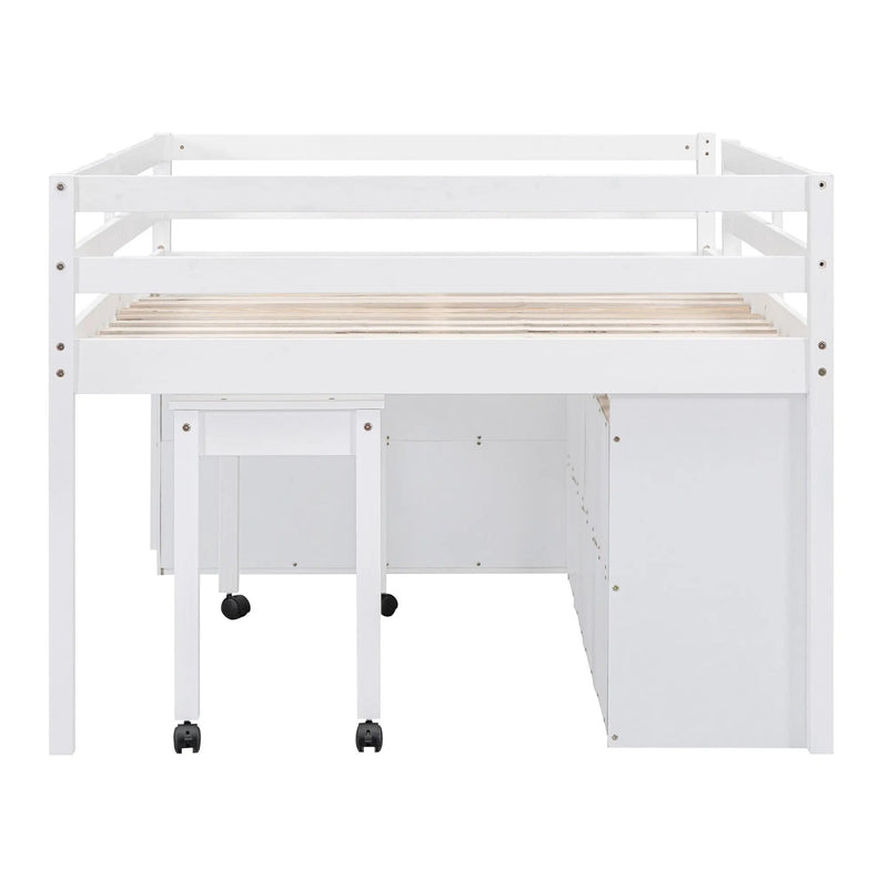 Loft Bed With Retractable Writing Desk And 4 Drawers, With Lateral Portable Desk And Shelves by HouseOfZazla