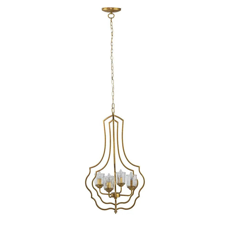 4 Light Metal Chandelier, Hanging Light Fixture With Adjustable Chain For Kitchen, Bulb Not Included - Gold by Unique Piece Furniture