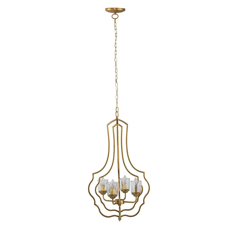 4 Light Metal Chandelier, Hanging Light Fixture With Adjustable Chain For Kitchen, Bulb Not Included - Gold by HouseOfZazla