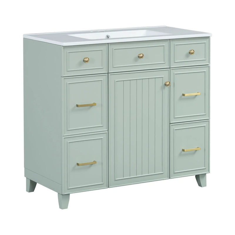 Bathroom Vanity With Ceramic Sink, Soft Close Doors, Adjustable Shelves