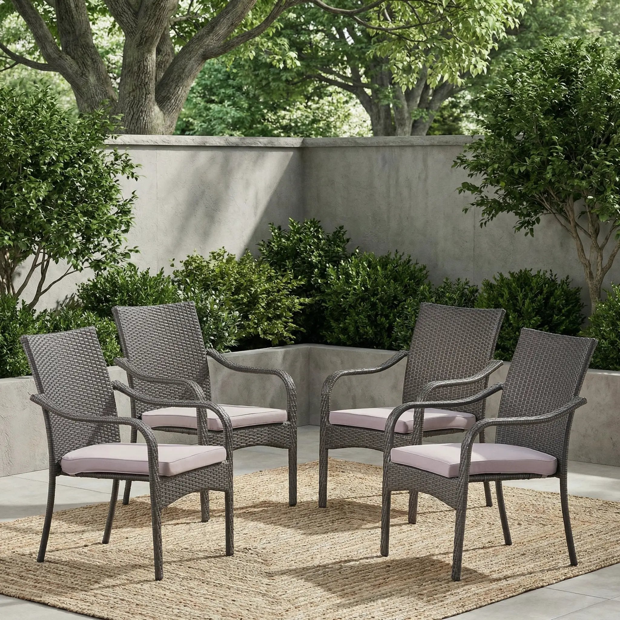 Outdoor PE Rattan Stacking Chair with Iron Frame and Cushions (Set of 4) by HouseOfZazla