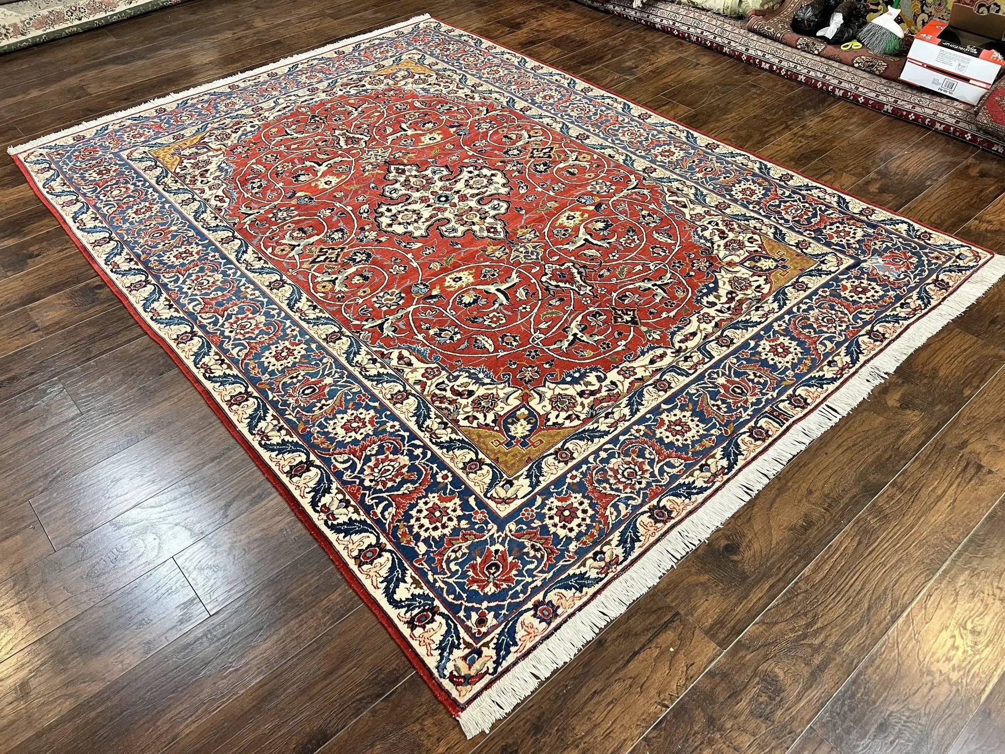 Red Persian Isfahan Rug 7x10 - Antique, Floral Medallion by Jewel Rugs