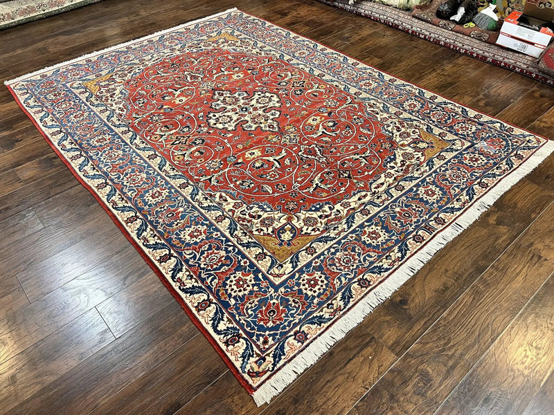 Red Persian Isfahan Rug 7x10 - Antique, Floral Medallion by Jewel Rugs