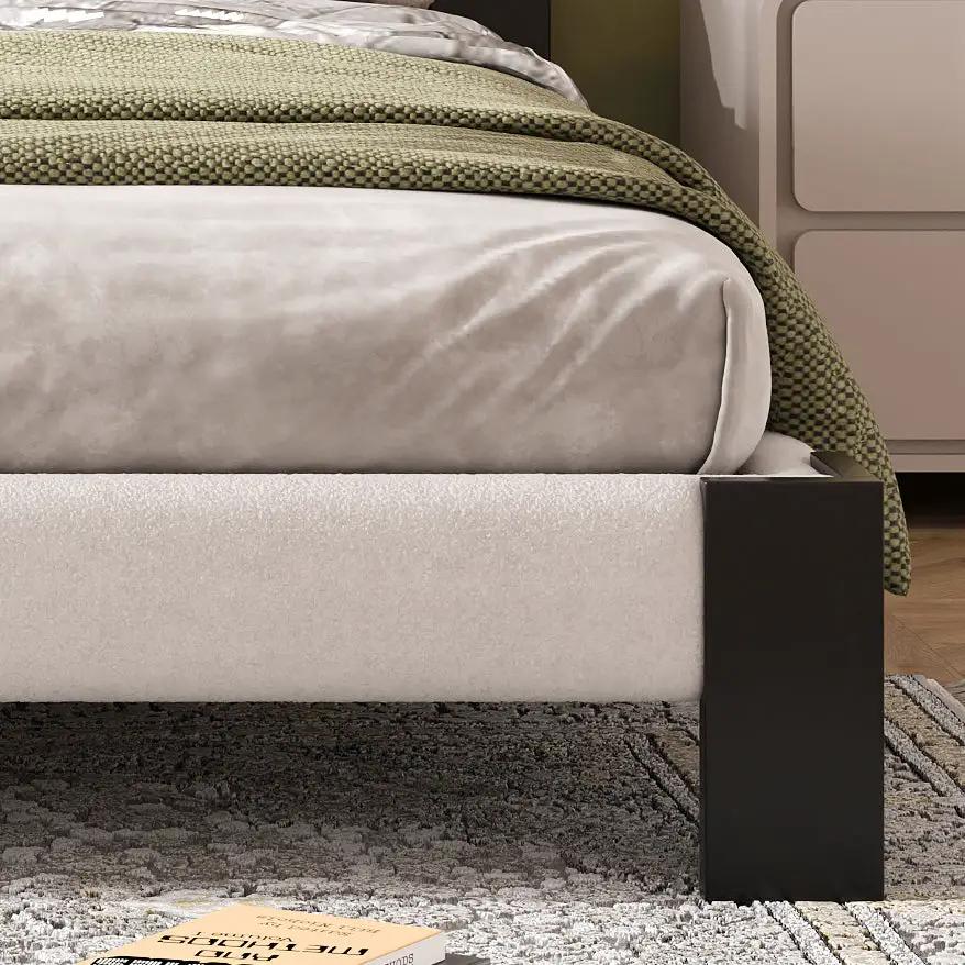 Boucle Queen Bed Frame With Square-Stitched Headboard by HouseOfZazla