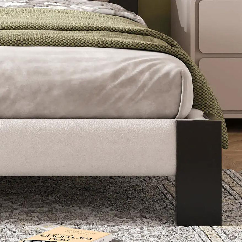 Boucle Queen Bed Frame With Square-Stitched Headboard by HouseOfZazla