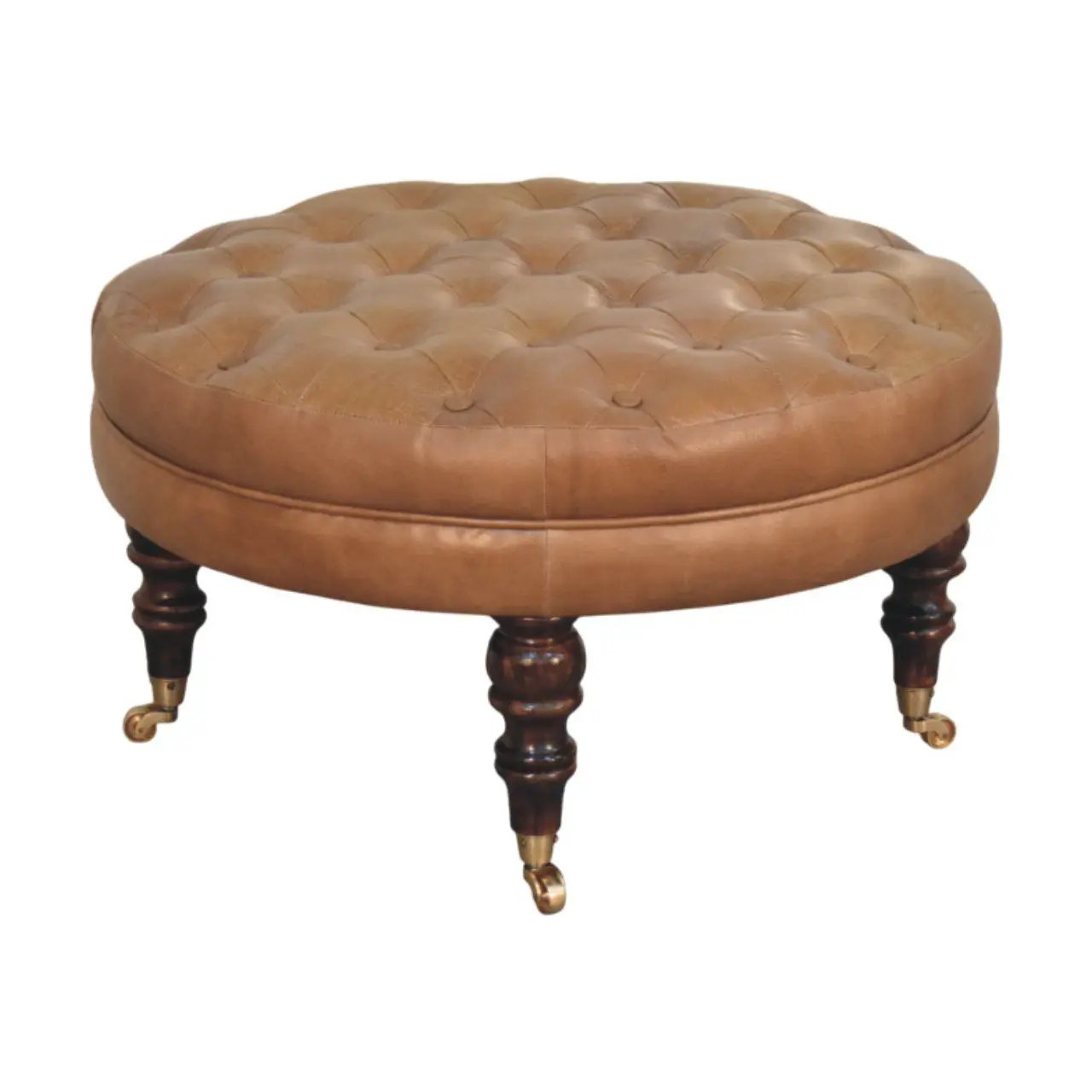Buffalo - Round Ottoman With Castor Legs - Brown by Unique Piece Furniture
