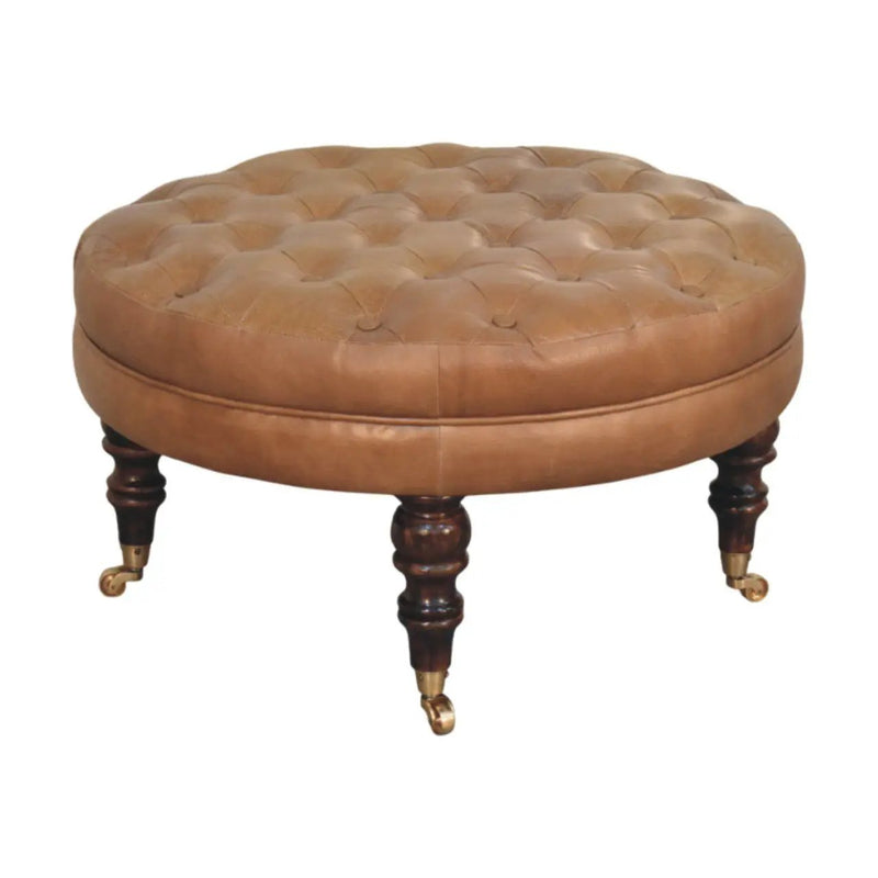 Buffalo - Round Ottoman With Castor Legs - Brown by HouseOfZazla