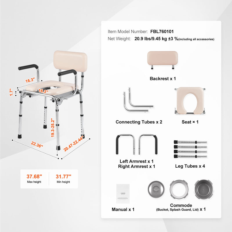 Commode Chair with Padded Seat and Adjustable Height by HouseOfZazla