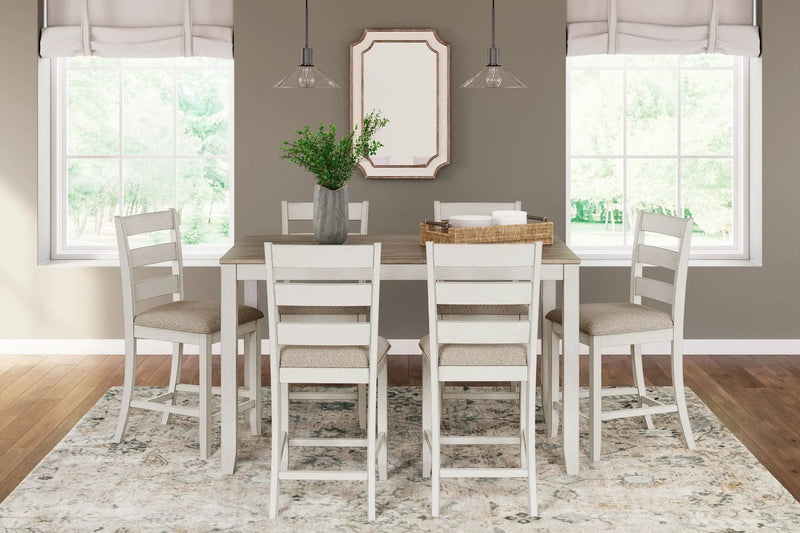 Skempton - Counter Height Dining Table and Bar Stools (Set of 7) - White / Light Brown by Unique Piece Furniture