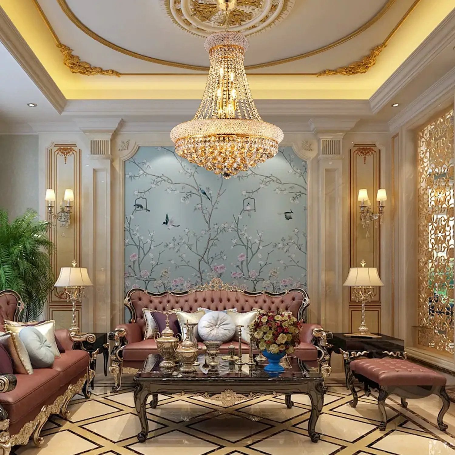24-Inch Gold Crystal Chandelier, 12-Light French Empire Style Ceiling Light by HouseOfZazla