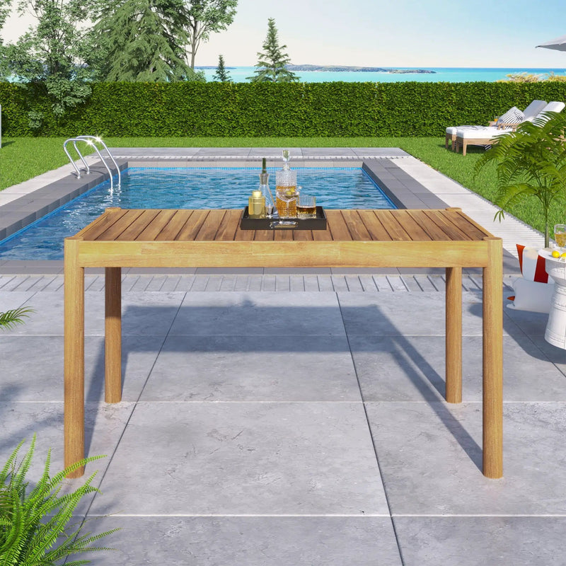 Classic Patio Dining Table, Acacia Wood - Light Teak by HouseOfZazla