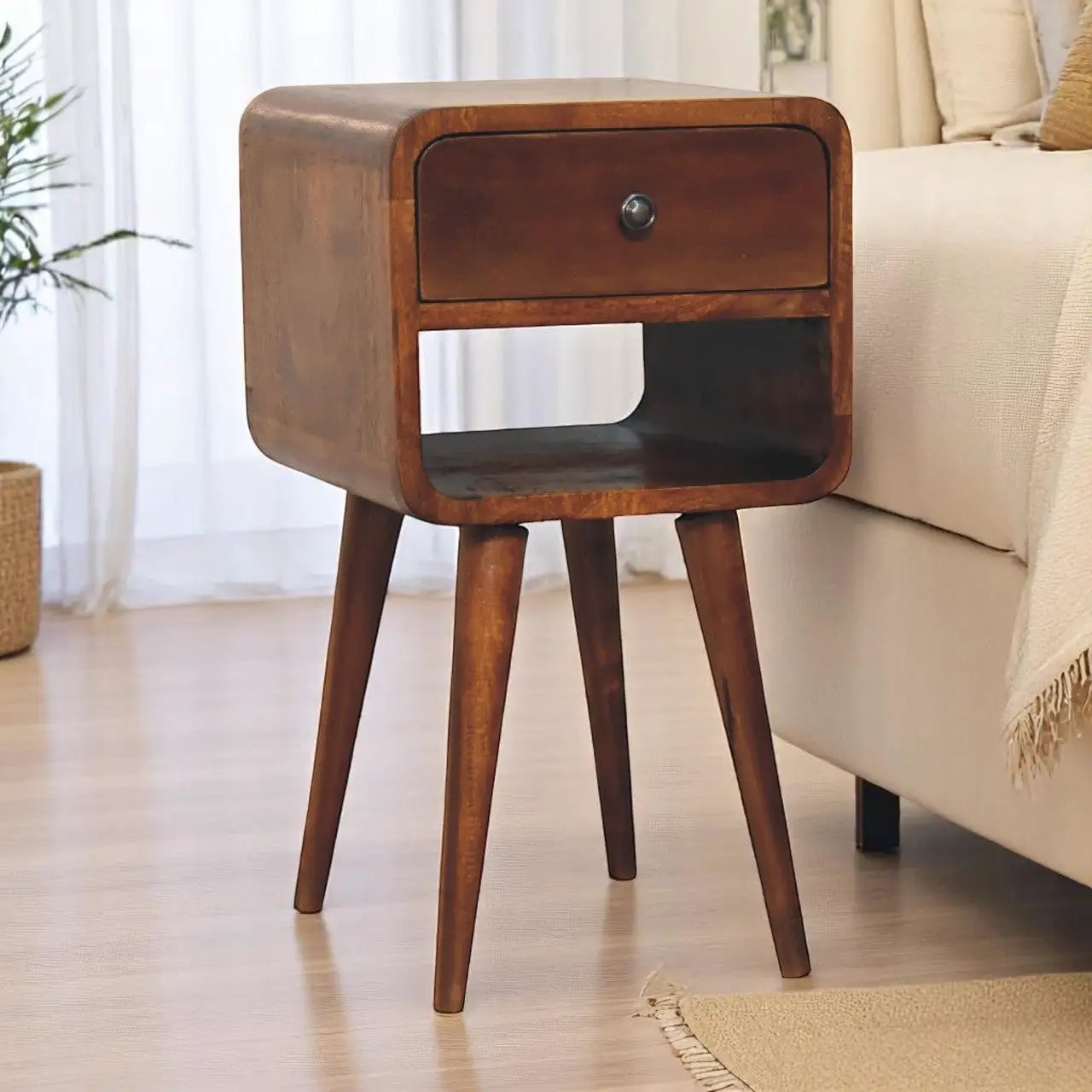 Solid Wood Mini Chestnut Curve Lower Bedside Nightstand by HouseOfZazla