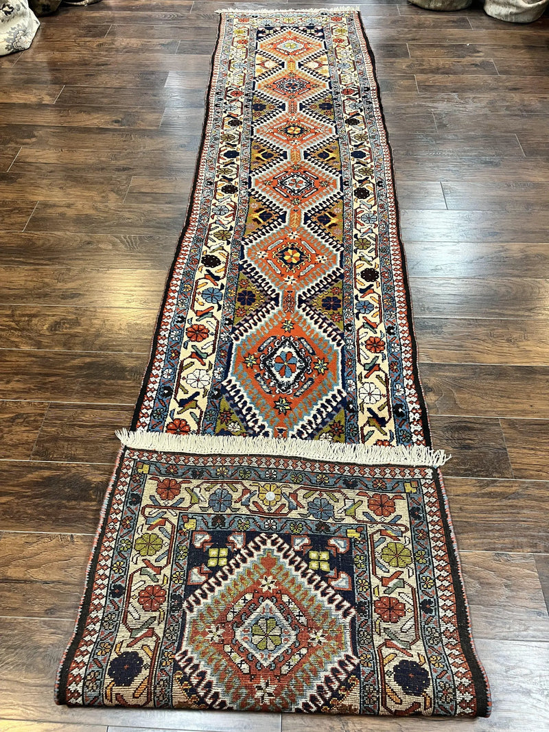 Persian Tribal Runner Rug 2.9 x 14, Colorful Rare Antique Persian Shiraz Yalameh Geometric Carpet for Hallway, 14ft Runner, Handmade, Wool, Red by Jewel Rugs