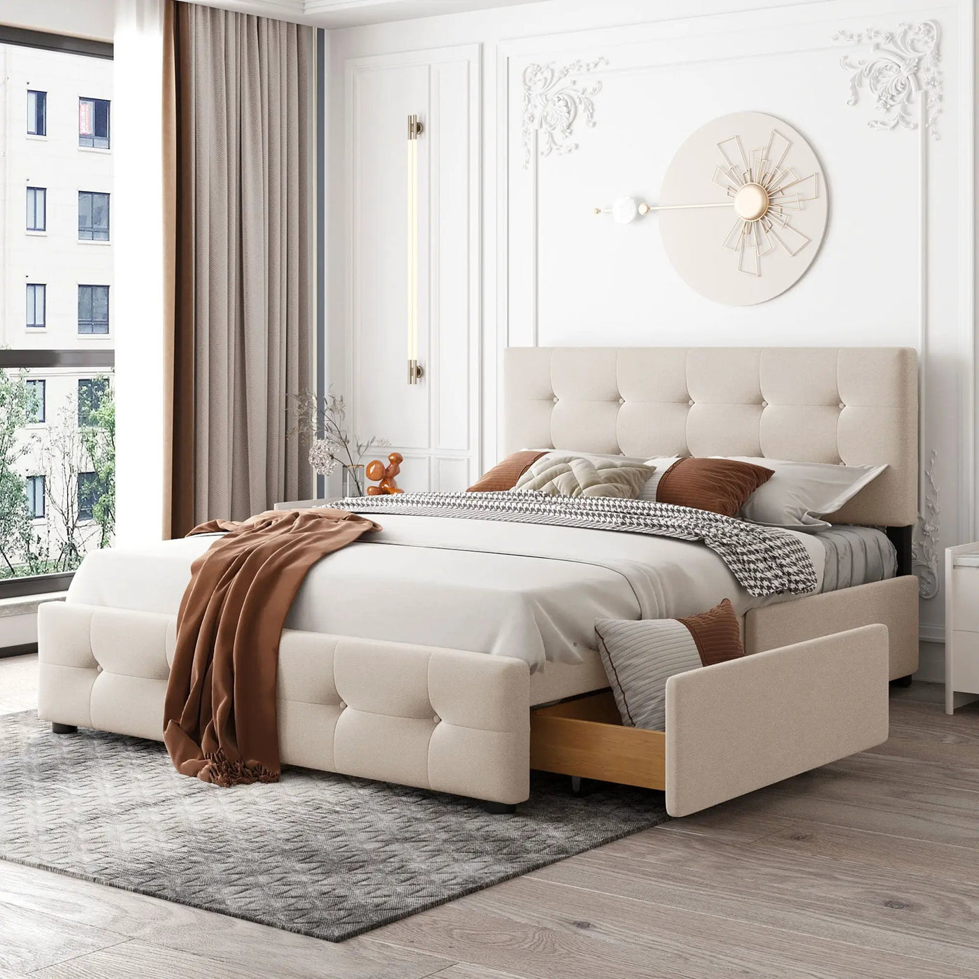 Upholstered Platform Bed With Classic Headboard And Drawers, No Box Spring Needed by Unique Piece Furniture