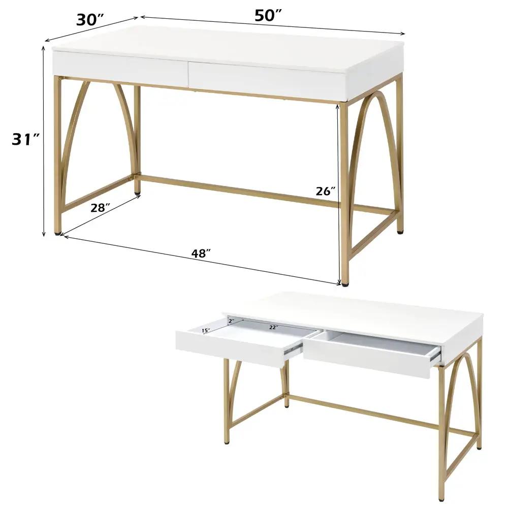 Lightmane - Vanity Desk (Same 92660) - White High Gloss & Gold by Unique Piece Furniture