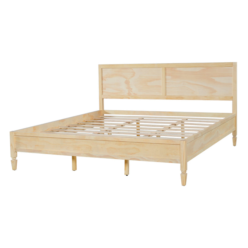 King Size Wood Platform Bed Frame with Classic Panel Headboard by HouseOfZazla