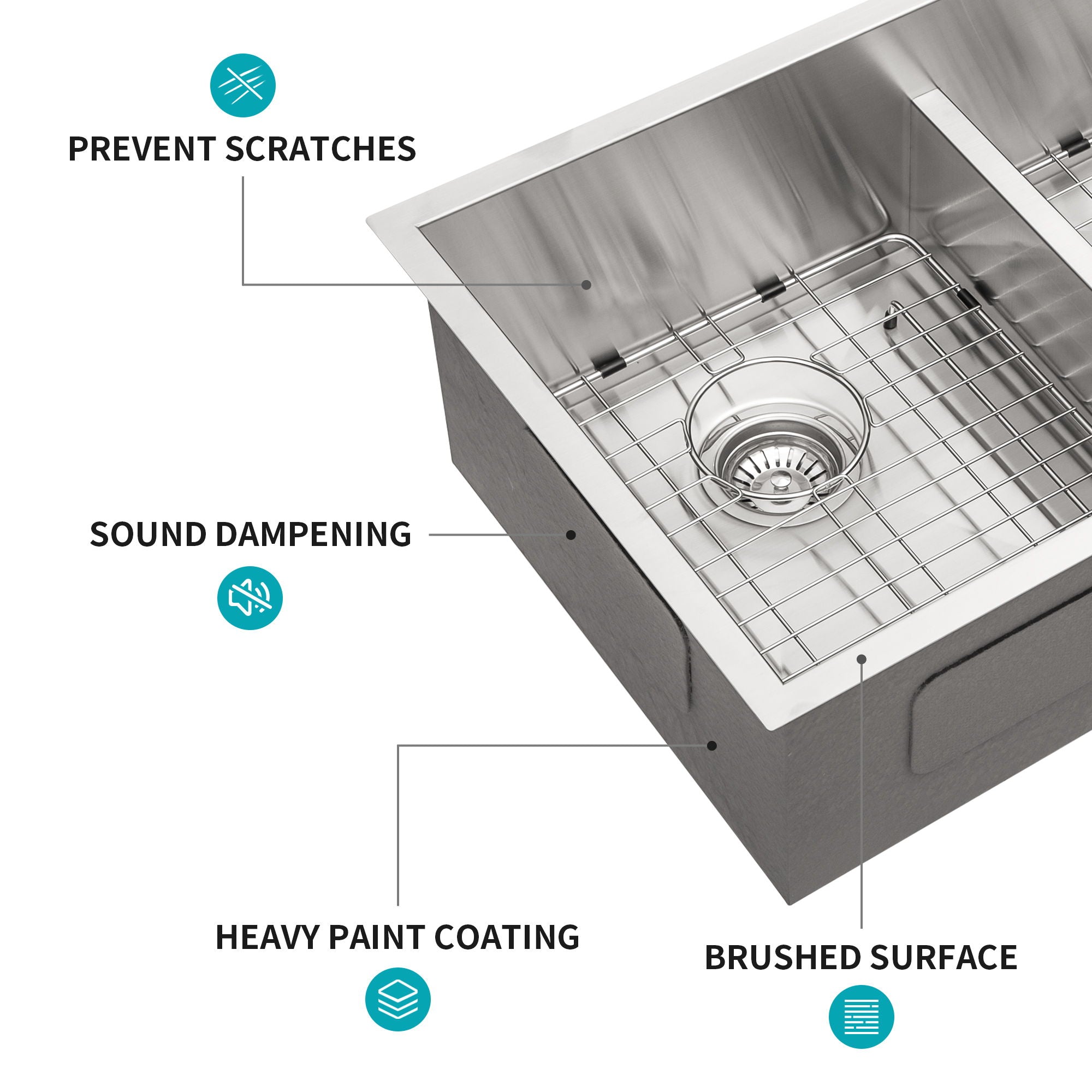 Modern Double Bowl Undermount Kitchen Sink 50 / 50 Design Stainless Steel by HouseOfZazla