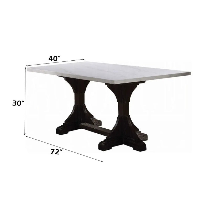Gerardo - 30" Dining Table - White Marble Top & Weathered Espresso by Unique Piece Furniture