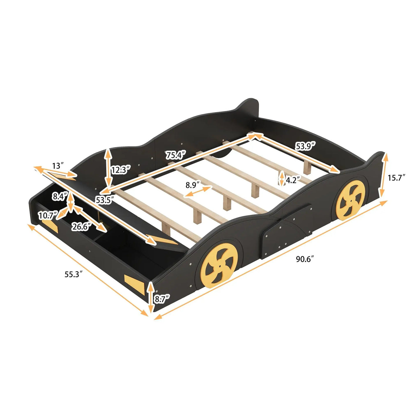 Race Car Shaped Platform Bed With Wheels And Storage by HouseOfZazla
