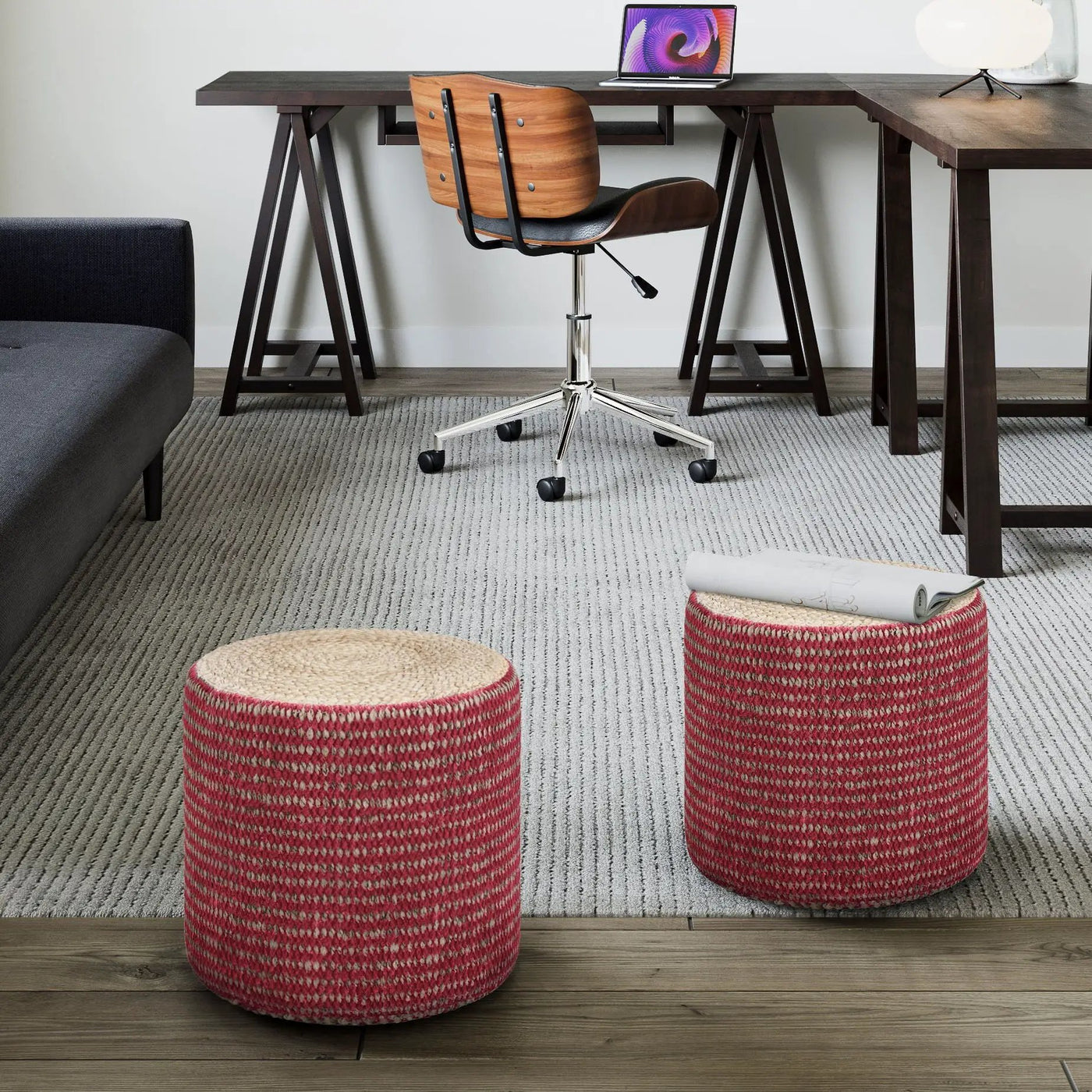 Larissa - Handcrafted Round Braided Pouf by Unique Piece Furniture