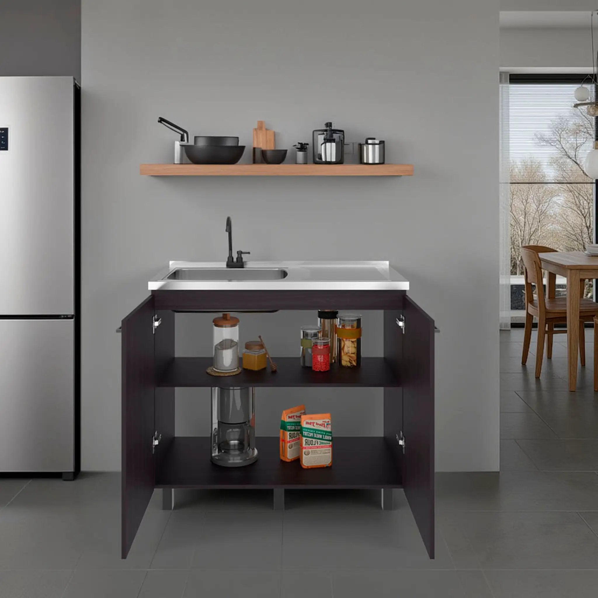 Napoles 2 Utility Sink with Cabinet, Stainless Steel Countertop, Interior Shelf - Wenge by HouseOfZazla