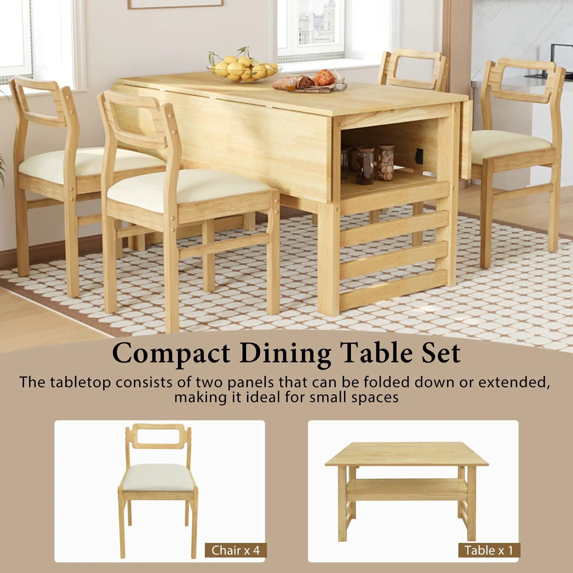 5 Piece Extendable Wood Square Dining Table Set With 2 Drop Leaves by Unique Piece Furniture