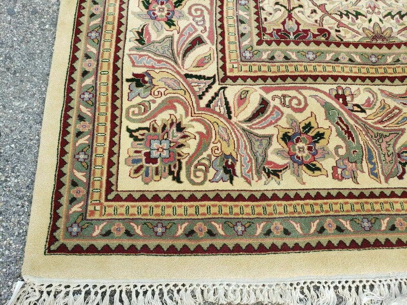 12' X 18' One-of-a-Kind Indian Agra Hand-Knotted Wool Rug Handmade Organic Dyes by Jewel Rugs