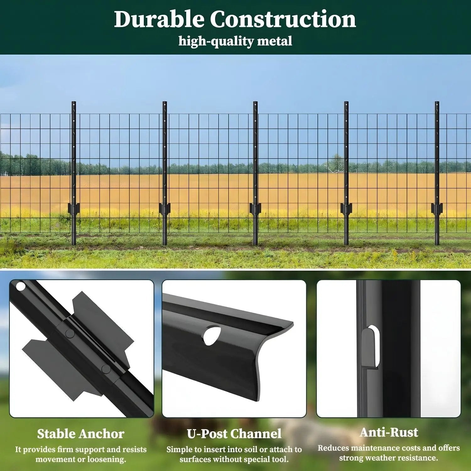 4 Foot U-Shaped Metal Garden Fence Posts Set for Wire Mesh Fencing by HouseOfZazla