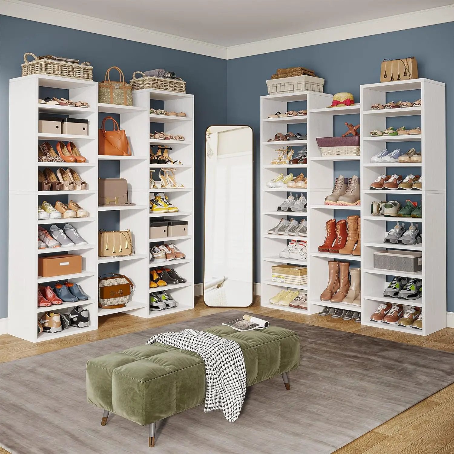14 Tier Shoe Storage Cabinet With 23 Open Cubbies, 46 Pairs Capacity Entryway Organizer - White by HouseOfZazla