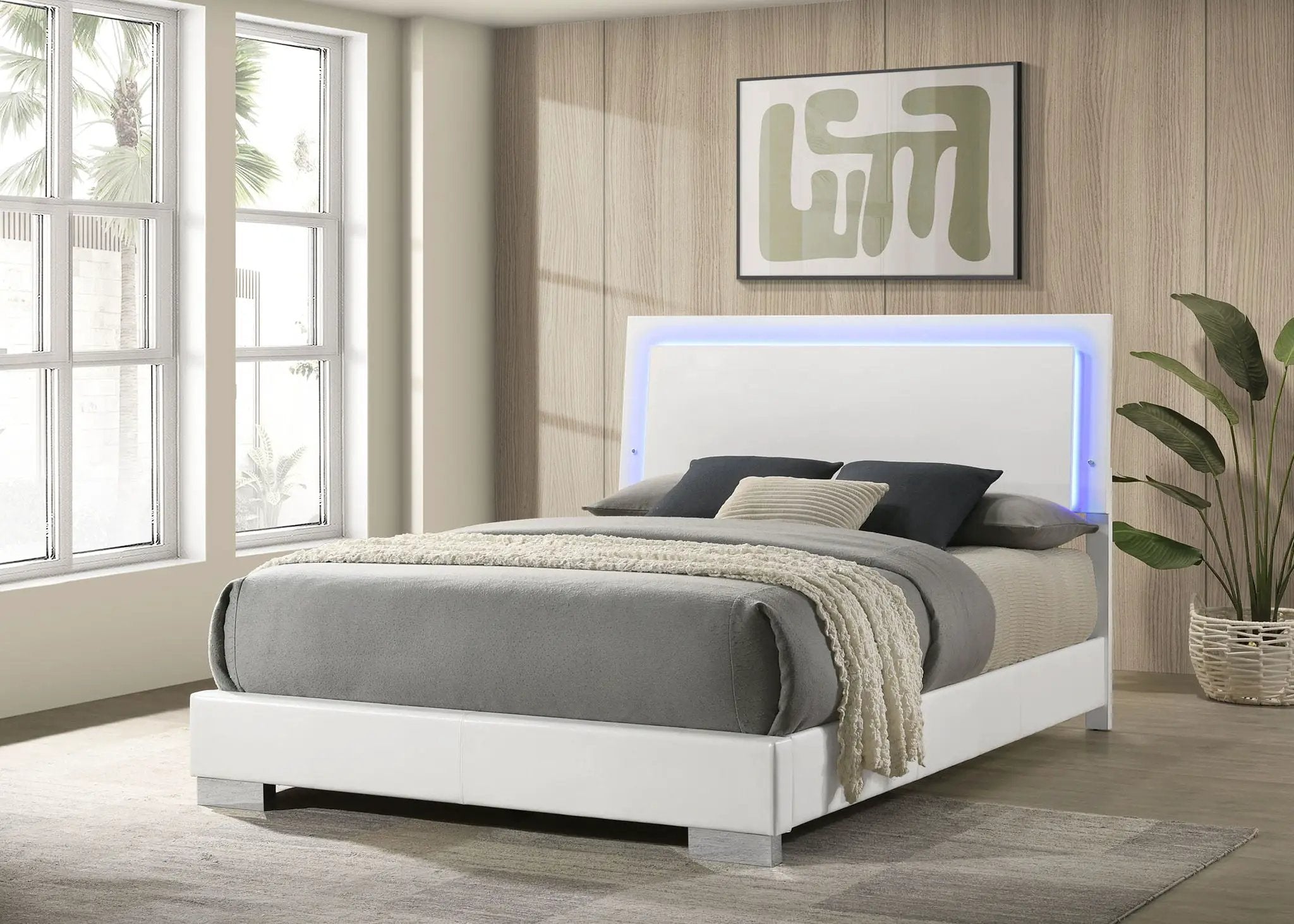 Felicity Wood Queen LED Panel Bed White High Gloss by Unique Piece Furniture